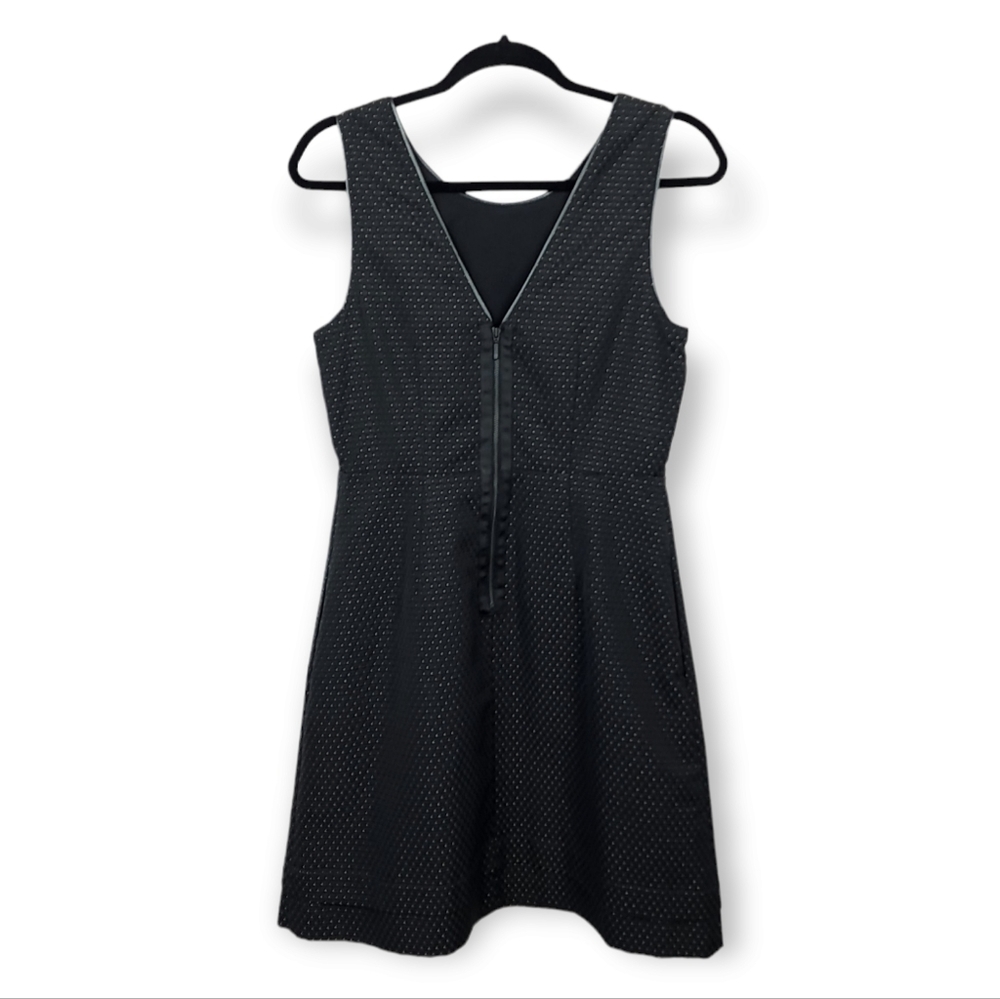 Madewell faux leather trim gold micro polka dot fit and flare dress size 6 - Picture 2 of 7